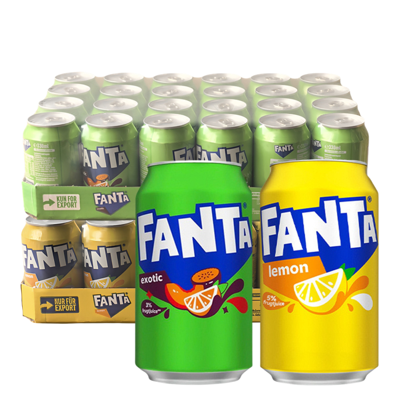 Imported from Germany, German Fanta Tropical Fruit Flavored Lemon Flavored Carbonated Soda 330Mlx24 Cans Full Box