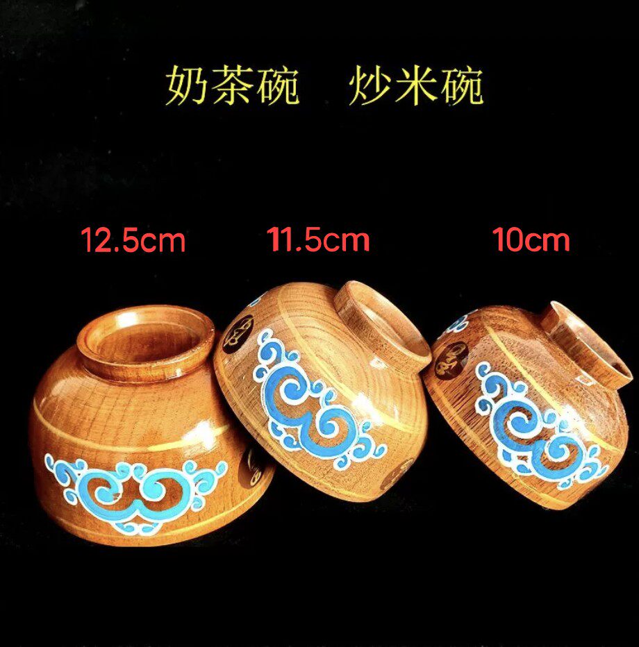 Mongolian Elements Painting Fried Rice Bowls Pure Solid Wood Sand Dates Wood Rice Bowls milk tea bowls Anti-scalding bowls Dance Props Bowls