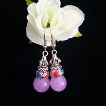 Mongolian element short Manau stone earrings pure handmade string bead ear decoration Mongolian robe qipao with accessories