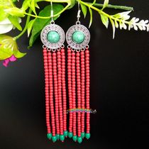 Mongolian characteristics handmade beaded earrings earrings Ethnic style earrings long tassel earrings