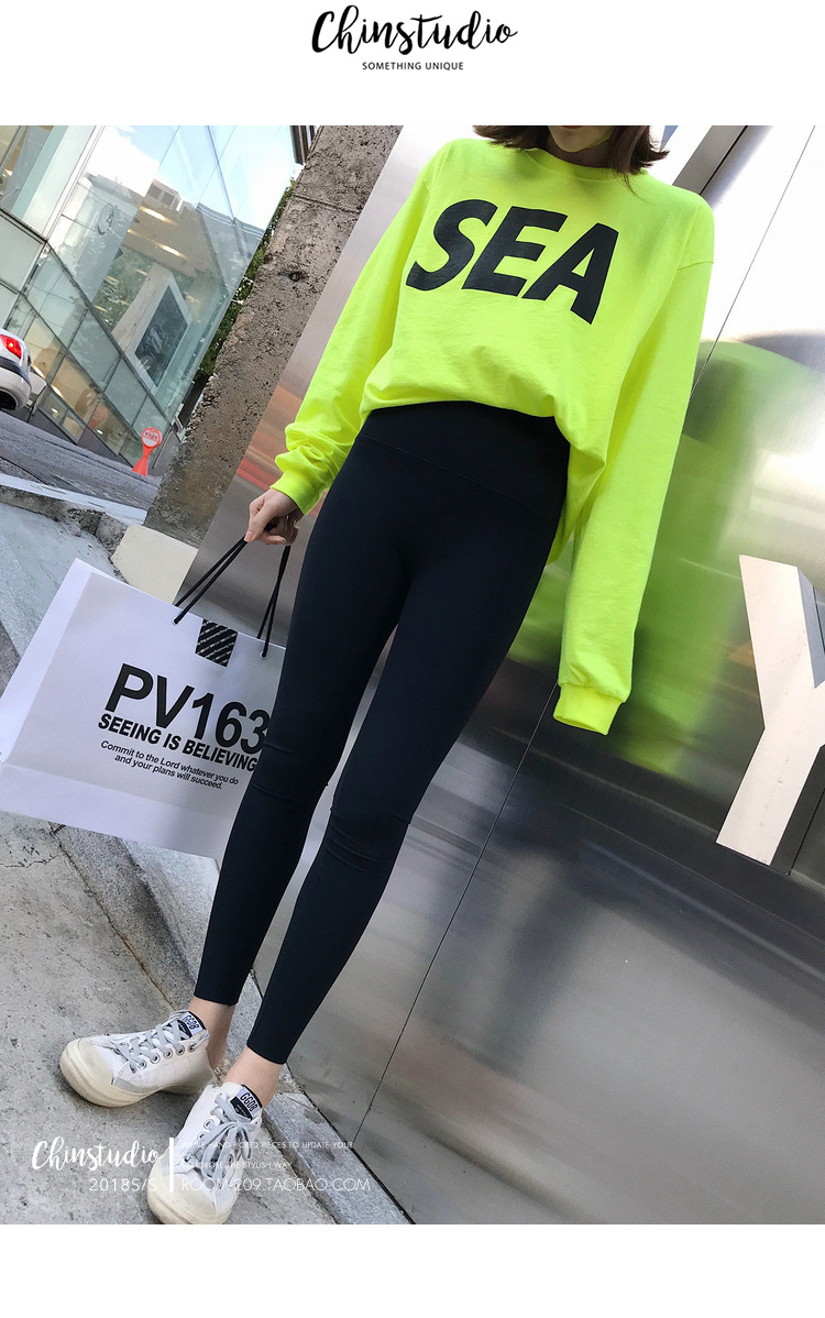 Bà Qian CHINSTUDIO eo cao thể thao quần legging đen bó sát phụ nữ mặc quần mỏng phần mỏng ma thuật quần legging ngắn