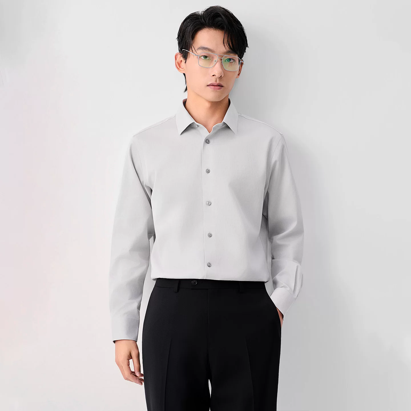 White long-sleeve, shirt, suit