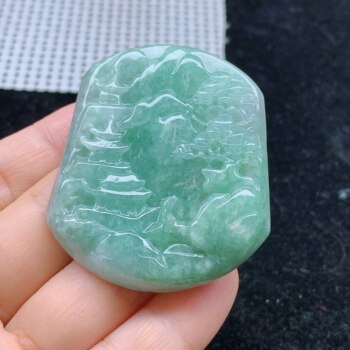 Jade a grade natural burmese jade landscape pendant 297