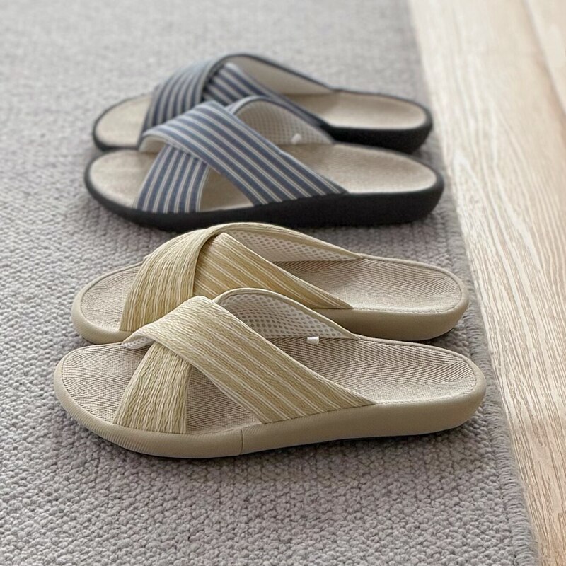 Japanese Silent Non-Stick Dust-Free Linen Cross-Strap Slippers for Home Indoor Use, Breathable and Odor-Resistant for Women and Men, with Arch Support, Suitable for All Seasons Japanese Silent Non-Stick Dust-Free Linen Cross-Strap Slippers for Home Indoor Use, Breathable and Odor-Resistant for Women and Men, with Arch Support, Suitable for All Seasons