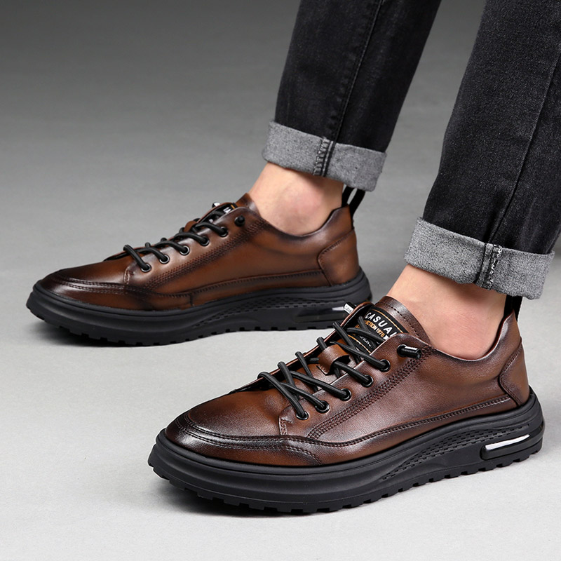 Di Luo Shark Shoes Men's 2022 New Casual Leather Shoes Men's Genuine Leather Soft Leather Soft Sole Men's Shoes Air Cushion Sports Sneakers