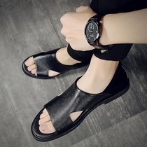 Imperio Shark Leather Sandals Men Genuine Leather Men Sandals 2023 New Summer Personality Roman Shoes Big Code Driving Soft-bottom