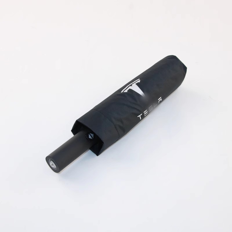High-End Original 4S Tesla 12-Rib Foldable Dual-Use Black Rubber Umbrella, Tesla Long-Handle Gift Golf Umbrella