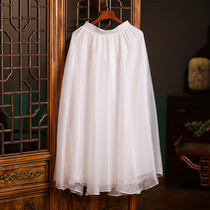 Small good home Chinese style womens summer 2021 New elastic waist improved A- shaped big white skirt