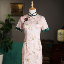 Xiaoshan Home Daily Girl 2021 summer New broken color retro modified version light ripe long cheongsam skirt