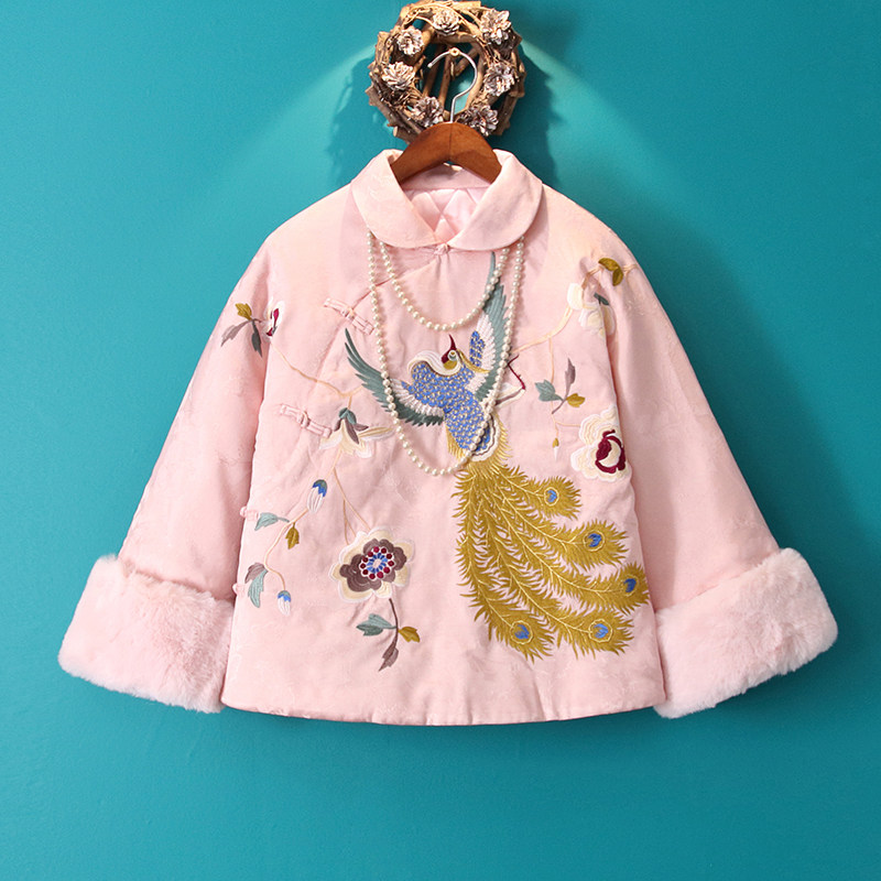 Small and good House 2022 Autumn winter China Wind phoenix embroidery Chinese style Tang dress clip cotton qipao cotton padded jacket for young girl