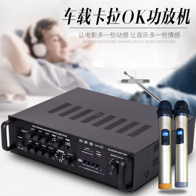 Built-in wireless microphone 220V 12V amplifier household high-power karaoke wireless microphone SS