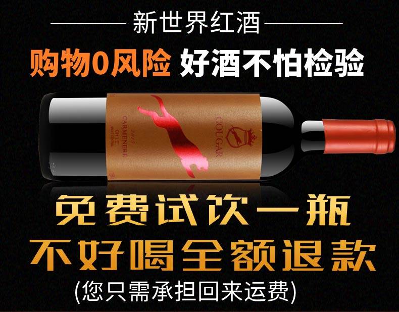 智利原瓶进口 美洲狮 卡门红葡萄酒 750ml*6瓶 天猫优惠券折后￥249包邮（￥399-150）支持免费试饮1瓶