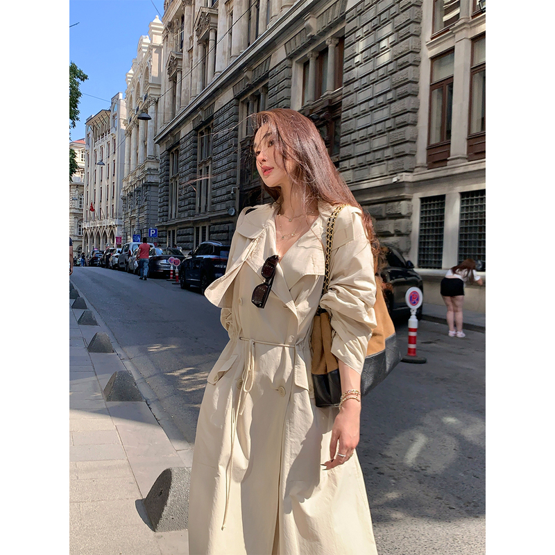 Achi Dayeike Lem*Re Paris Runway Style White 100% Cotton Long Double-Breasted Drawstring Trench Coat for Women