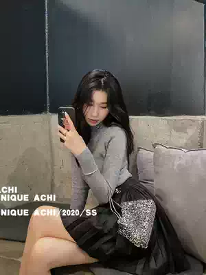 Daye Pond high waist striped pleated skirt skirt 2020 autumn black gray upskirt short wild a-line skirt