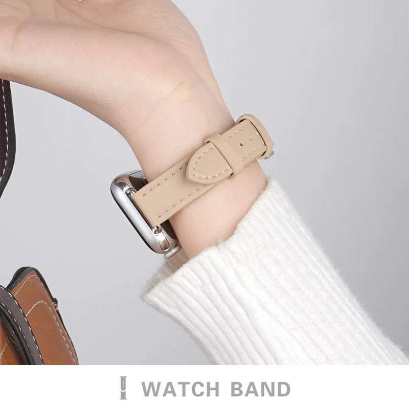 Священный платиновый подходит для iWATCH9 Apple Watch S8 ремешок AppleWatch кожа высокого уровня ощущение iPhoneWatch похудение острый хвост S7 ниша SE новая 8-я серия watchs7 кожа S6 женская модель