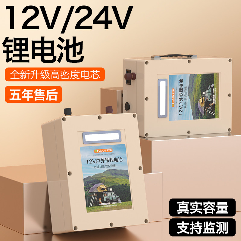 德力普12v锂电池大容量磷酸铁锂电芯推进器24V动力船用疝气灯电瓶