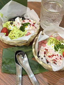 Trendy Cherry Blossom Milk Tofu Bamboo Basket Bowl, Bamboo Weaving Basket, Hand-Held Basket, Tray, Ice Cream Bamboo Prod
