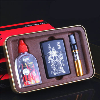 Factory direct sales creative three-piece set kerosene lighter smoking set metal lighter
