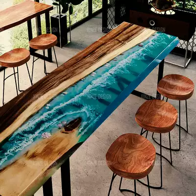 Creative Art Table Epoxy Resin River Solid Wood Splice Tea Bar Desktop