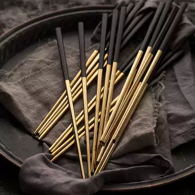 Duoyi 304 stainless steel metal chopsticks home Creative Square European chopsticks spoon tableware black gold handle long chopsticks