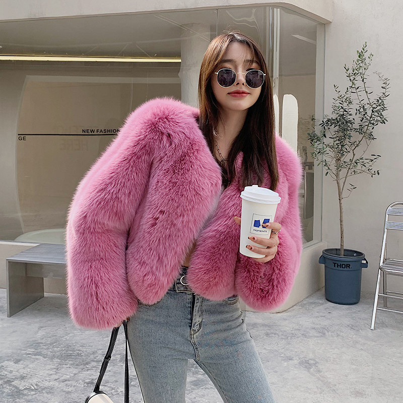 2022 - Winter new imported fox fur coat female short Korean edition of a thin warm coat small man