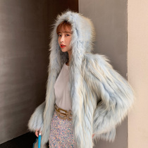 Fairy new red fox fur hooded car strip fur coat female Korean casual slim short coat winter