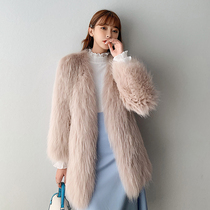 Socialite Fan new raccoon wool woven fur coat womens long Korean version of pure hand-made double-sided thick coat