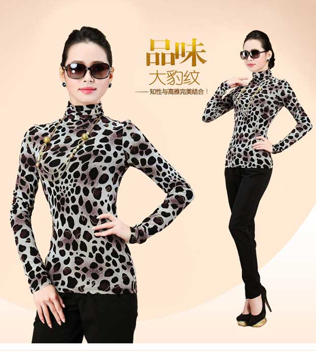 Mùa thu đông 2018 mới lưới cổ cao cho nữ cộng với áo nhung dài tay dày đáy quần điểm sóng mẹ tải quần áo nữ size lớn áo kiểu nữ tuổi 50
