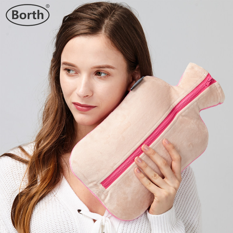 Postel explosion protection PVC pressure resistant safe woman water injection hot water bag large plush warm hand Baolla chain bicolor warm bed