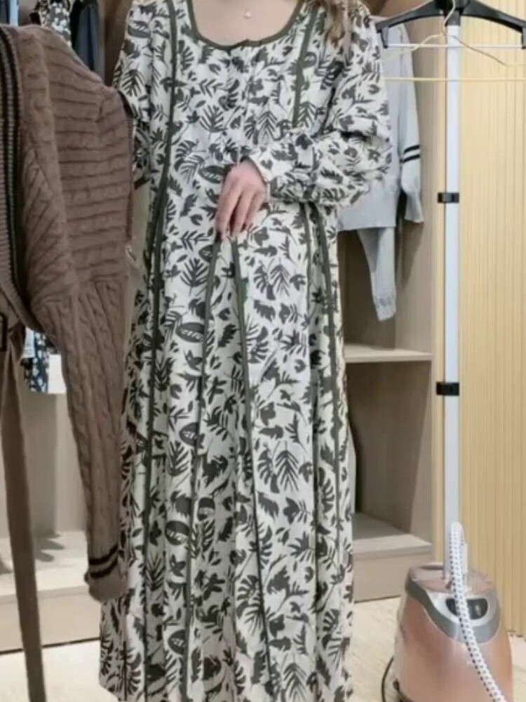 MATERNITY DRESS SET 2023 NEW FRENCH GENTLE FLORAL DRESS LAZY KNITTED CARDIGAN DUO SET