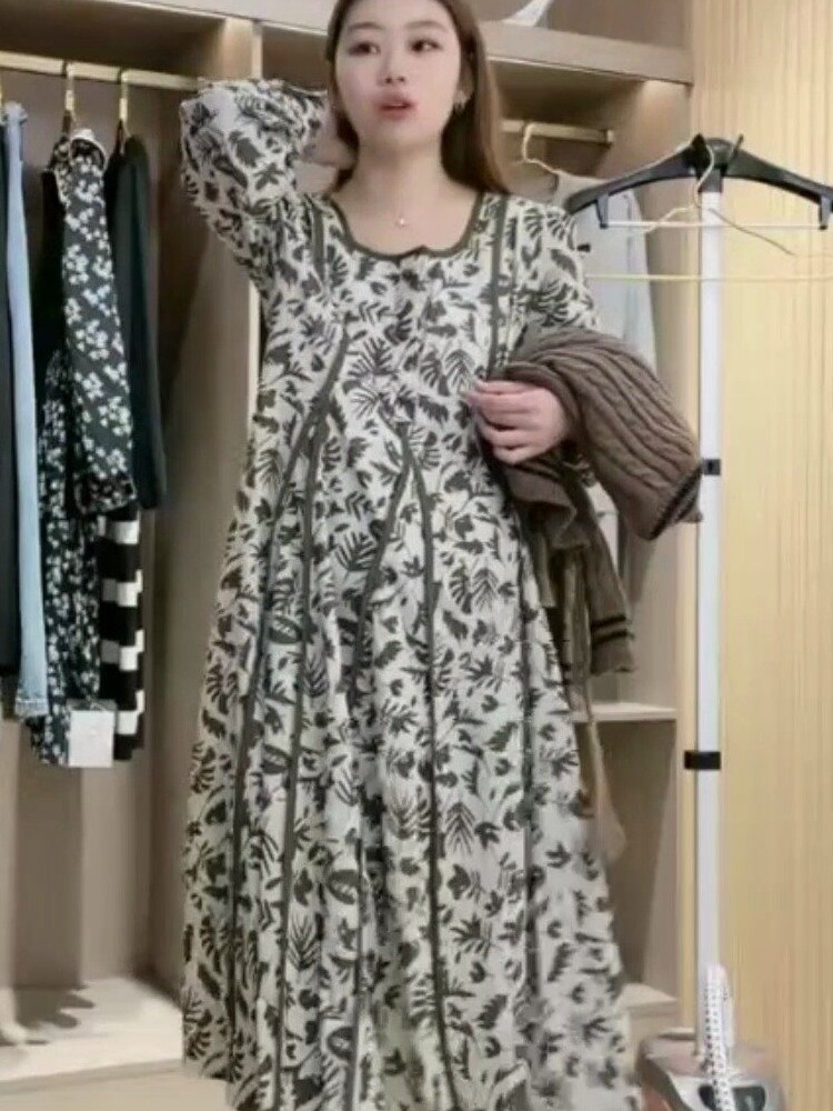 MATERNITY DRESS SET 2023 NEW FRENCH GENTLE FLORAL DRESS LAZY KNITTED CARDIGAN DUO SET