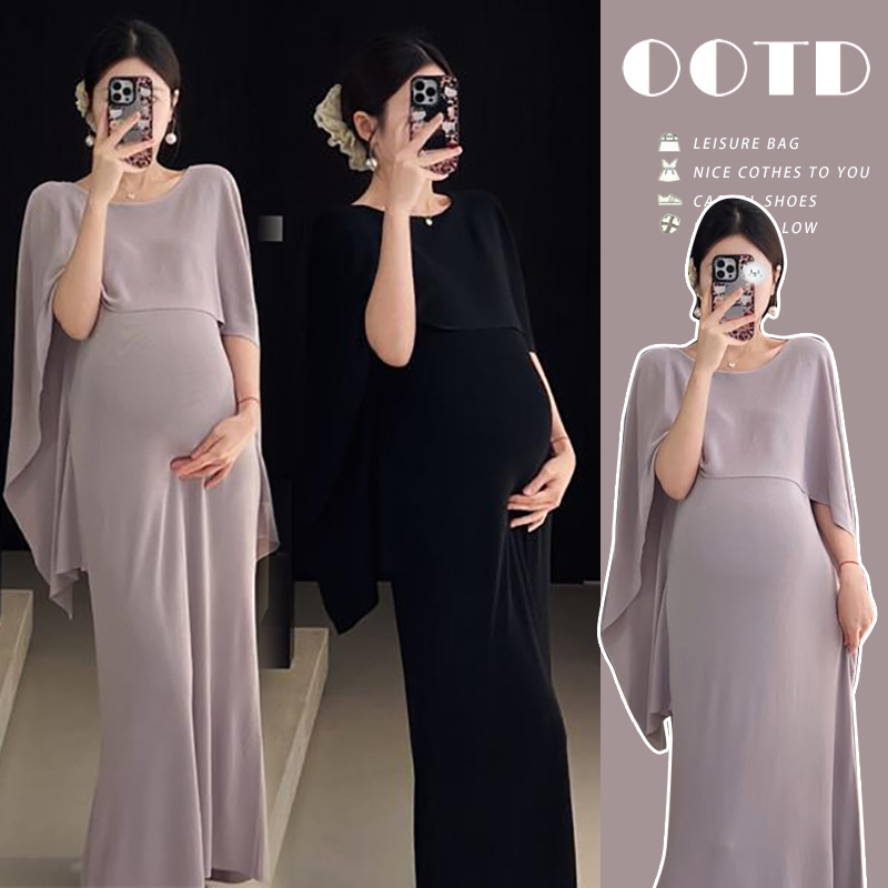 Maternity Fashion Dress for Women, Summer 2026 New Style, French Design, Waist-Cinching, Slimming, Cape Sleeves, Long Dress Maternity Fashion Dress for Women, Summer 2026 New Style, French Design, Waist-Cinching, Slimming, Cape Sleeves, Long Dress