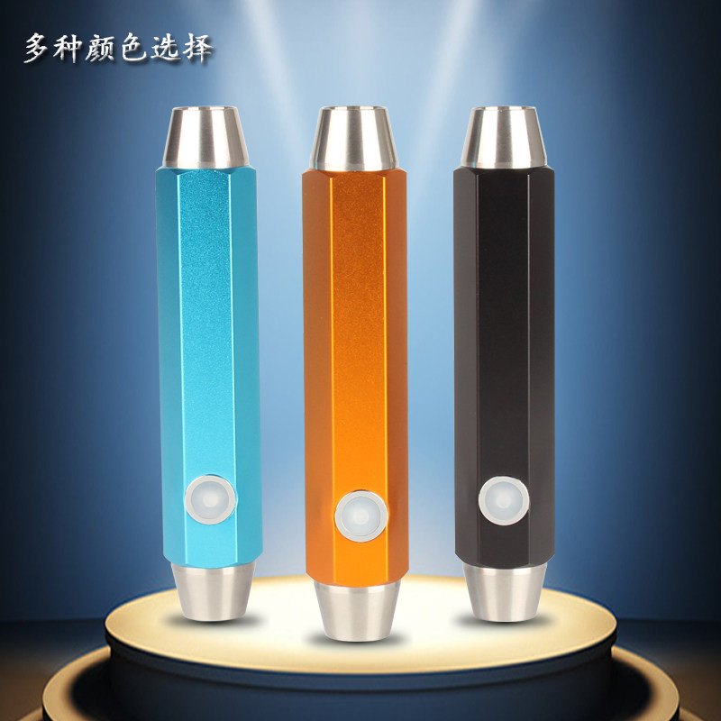 家用USB充电三色强光手电筒 双头双光源LED手灯石头翡翠荧光检测