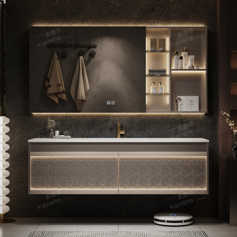 Hotel-Style Modern Light Luxury Bathroom Cabinet Set, Bathroom Vanity Sink Cabinet, Simple Cream Style with Metallic Paint