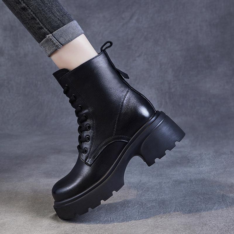 Martin Boots for Women 2026 New Autumn and Winter British Style Fleece-Lined Genuine Leather Thick-Soled Height-Increasing Trendy Short Boots This Year