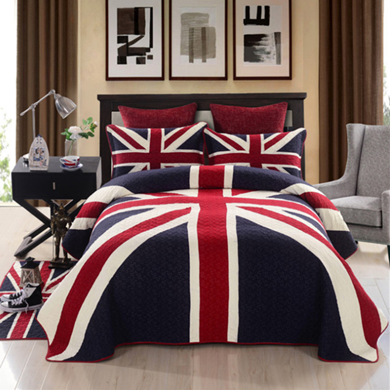 Foreign trade Original single Inlenmiyword flag pure cotton quilted quilted quilted by bed cover Three sets washed air conditioning by full cotton clip cotton linen