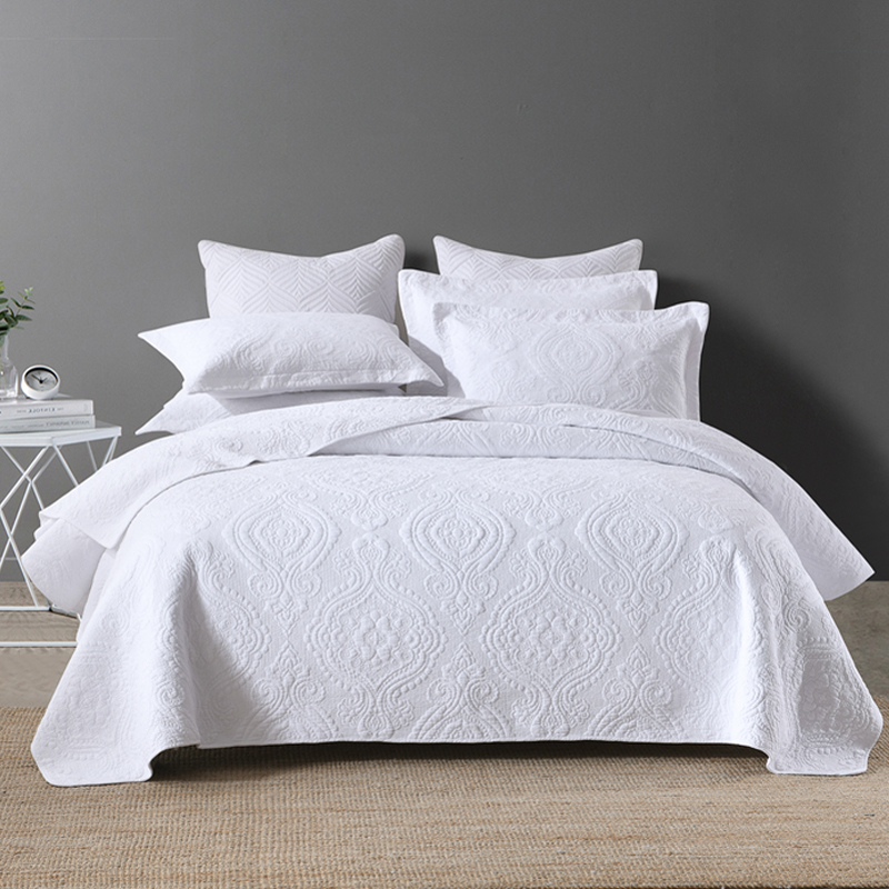 Exported to Europe and the United States white cotton bed cover three-piece solid color quilted summer quilt quilted bed sheet tatami kang cover