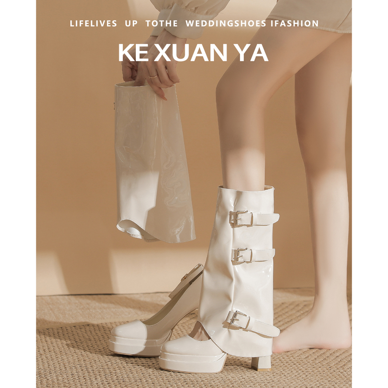 Kexuanya Detachable Two-Wear Belt Buckle Long Boots for Women 2026 Autumn and Winter New Waterproof Platform High-Heeled Boots