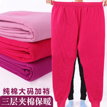 Middle-aged and elderly warm pants womens cotton plus fat plus size home cotton pants three-layer cotton pants thick spring pants