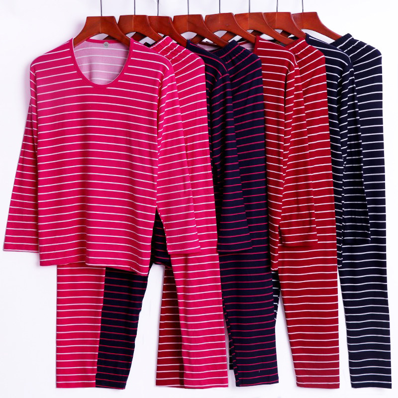 Female Low Collar Autumn Clothes Sanitary Pants Plus Mast Size Elastic Close-fitting Pants Mid Aged Round Collar Calorie Sweater Pants