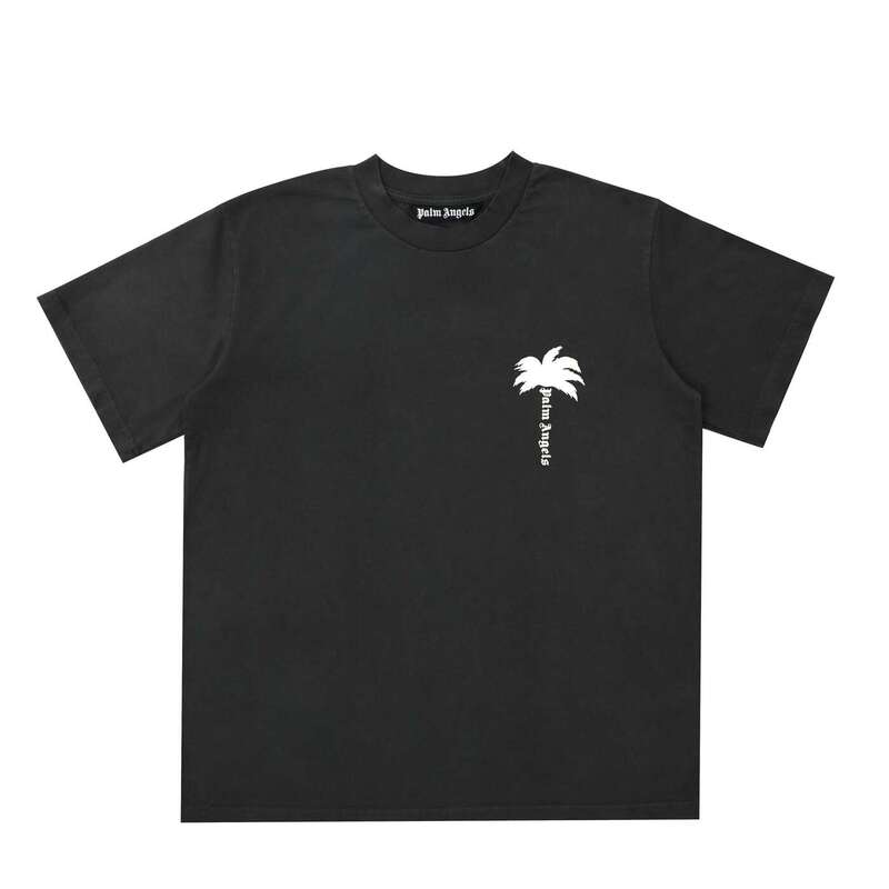 Palm Angels Short-Sleeve T-Shirt, Washed and Distressed, Pa Lettering, Coconut Tree, Trendy American Style, Loose Fit T-Shirt