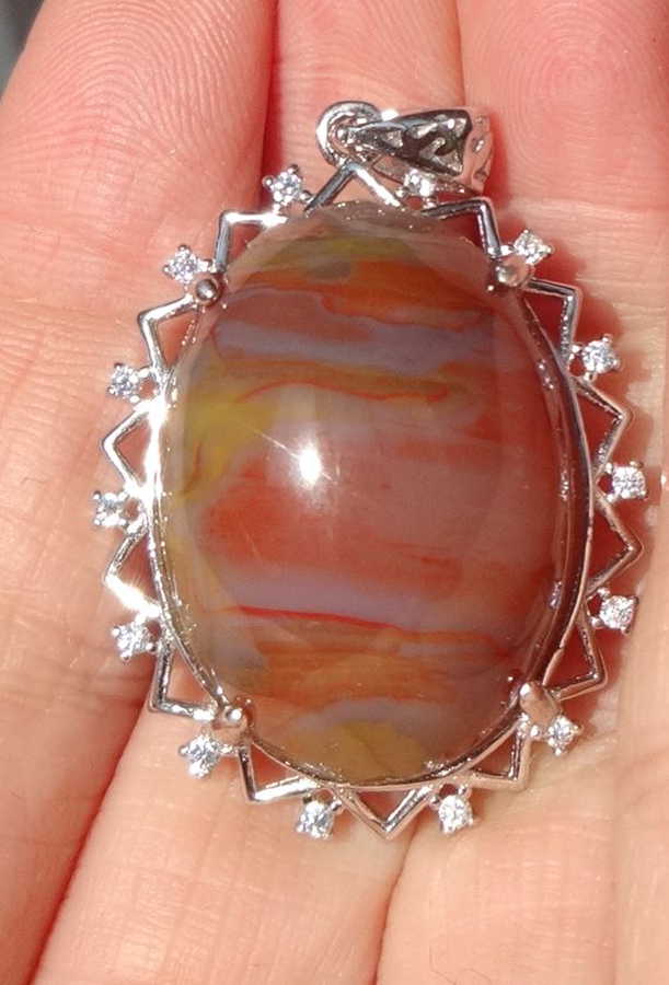 Natural chic stone sightseeing petrochemical stone tree fossil colored tree jade 925 silver entrusted with beautiful item pendant 9780