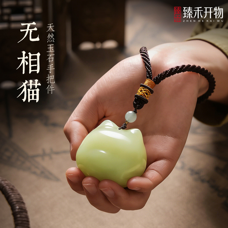 Jade Formless Cat Hand Ornament, a Stress-Relief Toy for Women, a Gift for Girlfriend or Best Friend on Valentine's Day or Birthday
