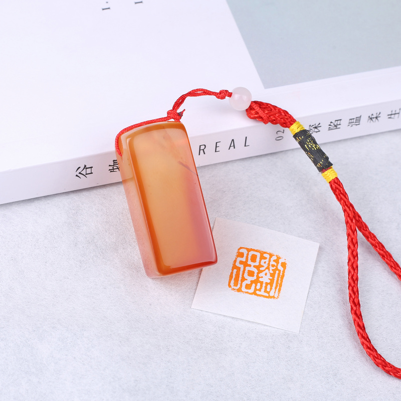 Square natural agate stone Stone name seal Gold stone seal engraving Handmade seal engraving Seal package lettering