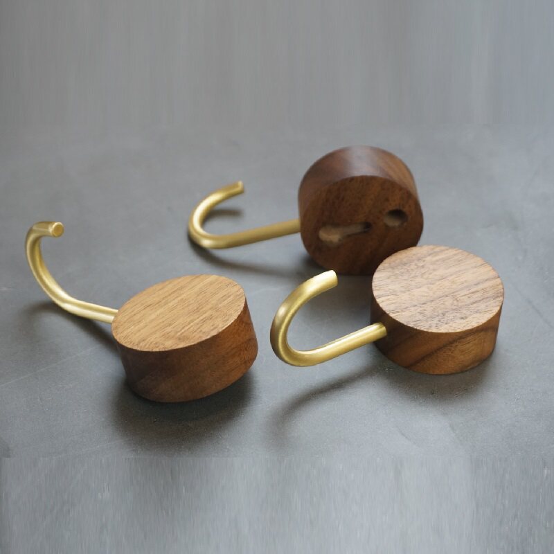 Brass Stick Hook Black Walnuts Solid Wood Free of punch hooks Genguan Kitchen Decoration Metal Single Hook Viscose Cloak Hook-Taobao