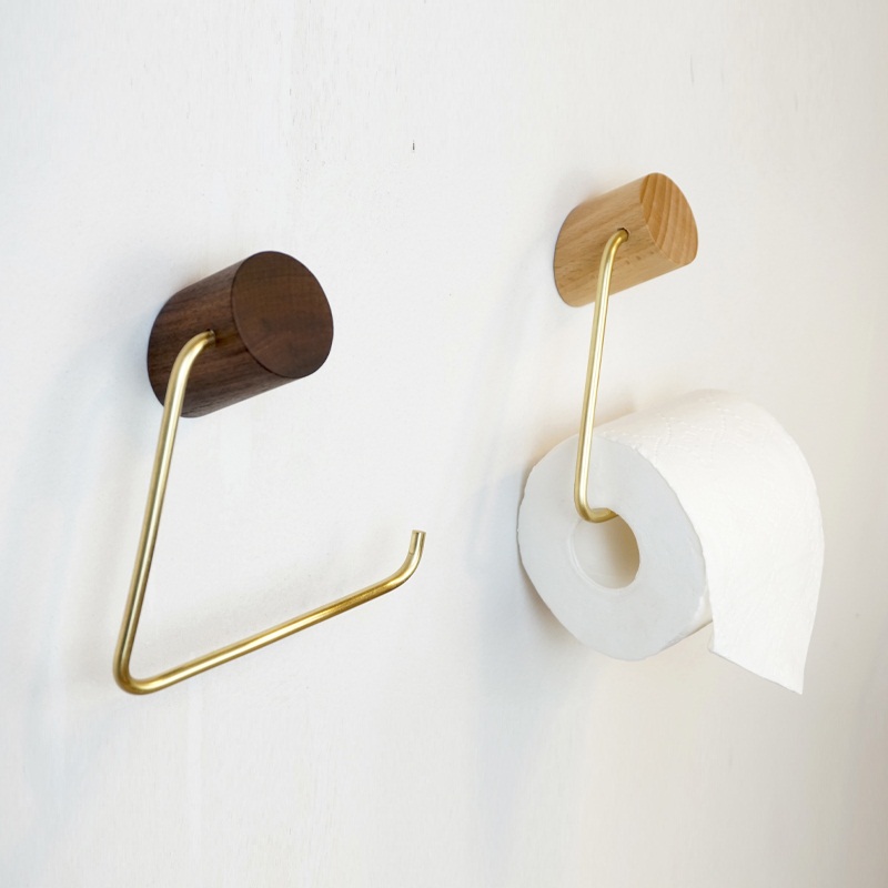 Simple toilet paper towel holder powder room free punch roll toilet paper holder brass solid wood toilet paper holder creative toilet paper holder