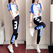 Summer sports suit women 2021 new fashion fashion fashion brand loose age age slim running leisure foreign style two sets