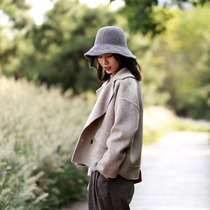 Oatmeal double-sided cashmere coat light-colored wool coat womens short double-sided cashmere coat female herringbone coat