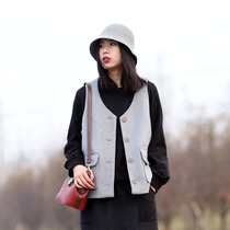 Literary tooling style Japanese vest horse clip loose short vest female autumn winter outside vest female winter temperament