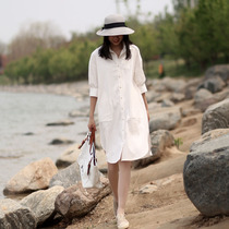 Long seven-point sleeve shirt skirt slightly fat skirt straight shirt dress female summer French shirt dress